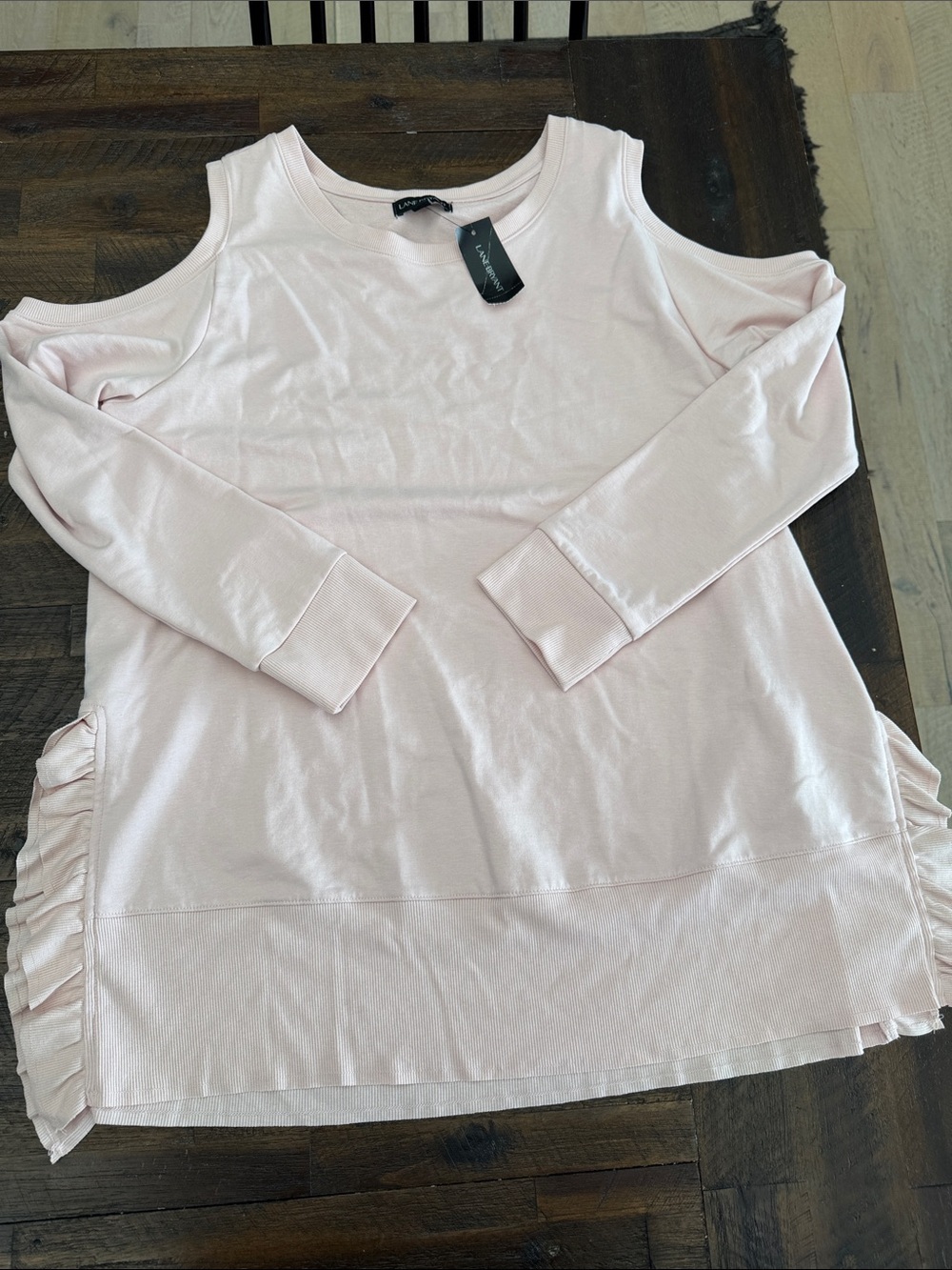 Lane Bryant Light Pink Cold-Shoulder Ruffle-Hem Sweatshirt